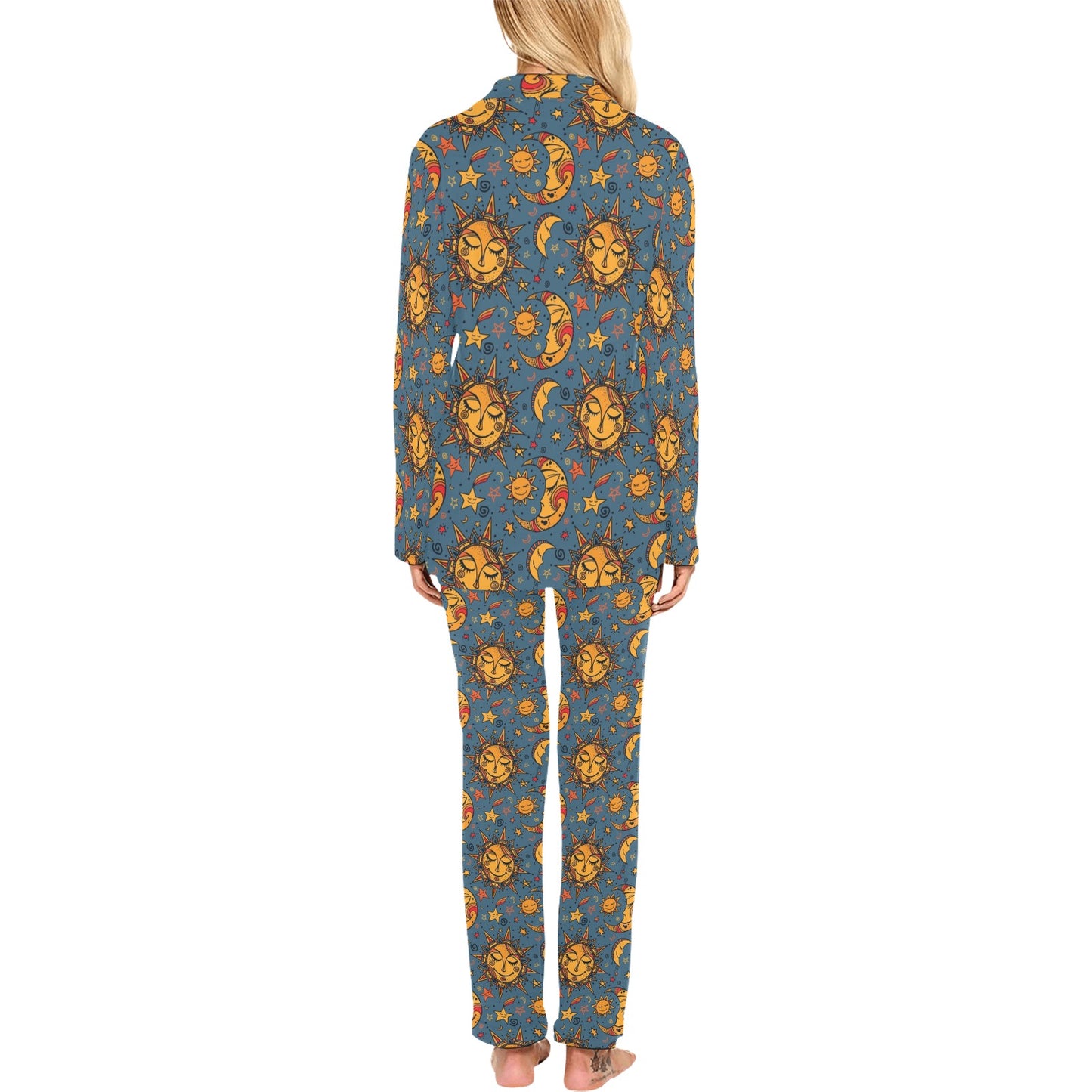 Celestial Moon Sun Pattern Print Design 02 Women's Long Pajama Set