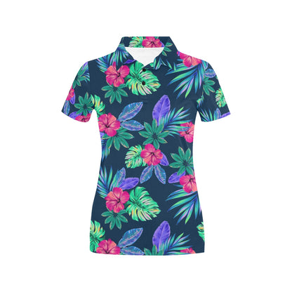 Tropical Flower Pattern Print Design TF09 Women's Polo Shirt