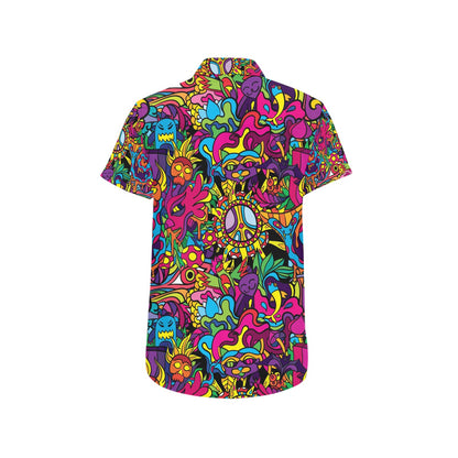 Trippy Print Design LKS304 Men Short Sleeve Button Up Shirt