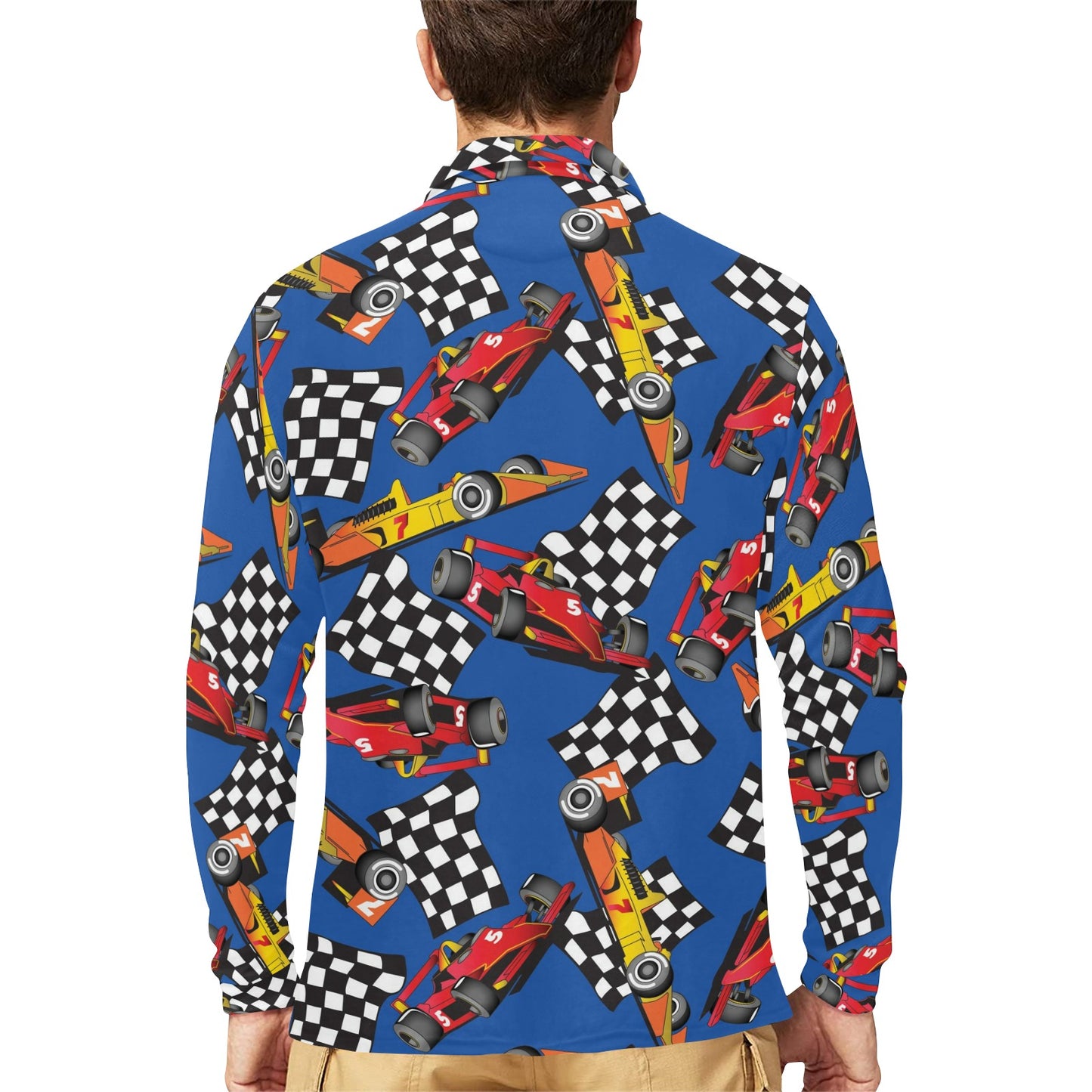 Racing Pattern Print Design A01 Long Sleeve Polo Shirt For Men's