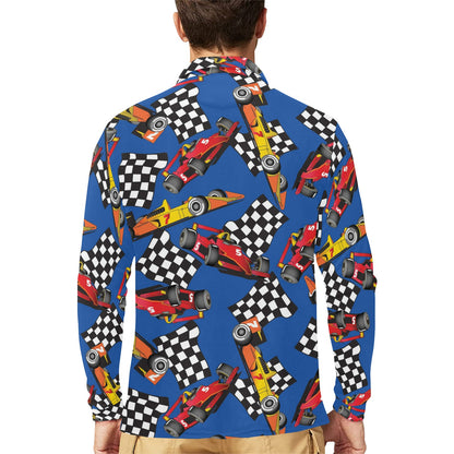 Racing Pattern Print Design A01 Long Sleeve Polo Shirt For Men's