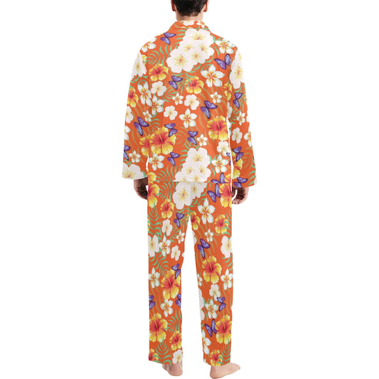Tropical Flower Pattern Print Design TF027 Men's Long Pajama Set
