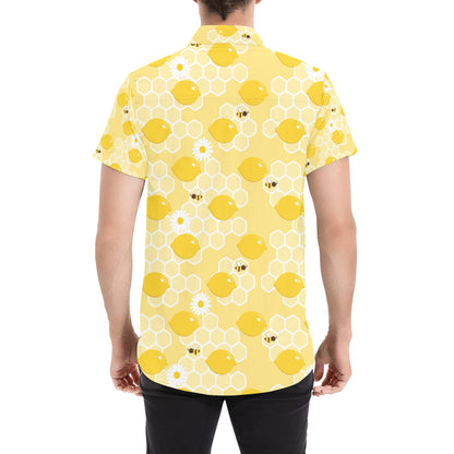Honey Bee Honeycomb Print Design LKS3010 Men Short Sleeve Button Up Shirt
