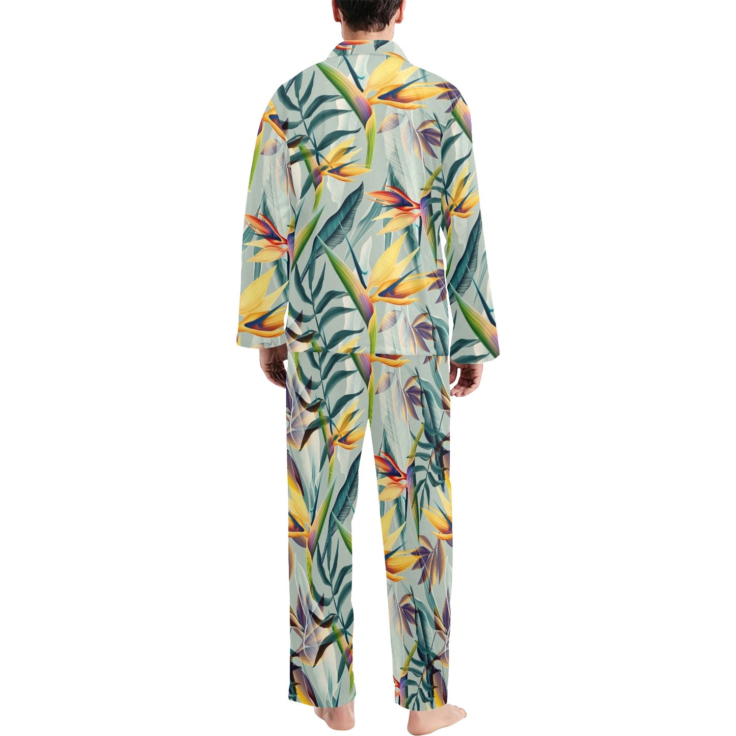 Tropical Flower Pattern Print Design TF022 Men's Long Pajama Set
