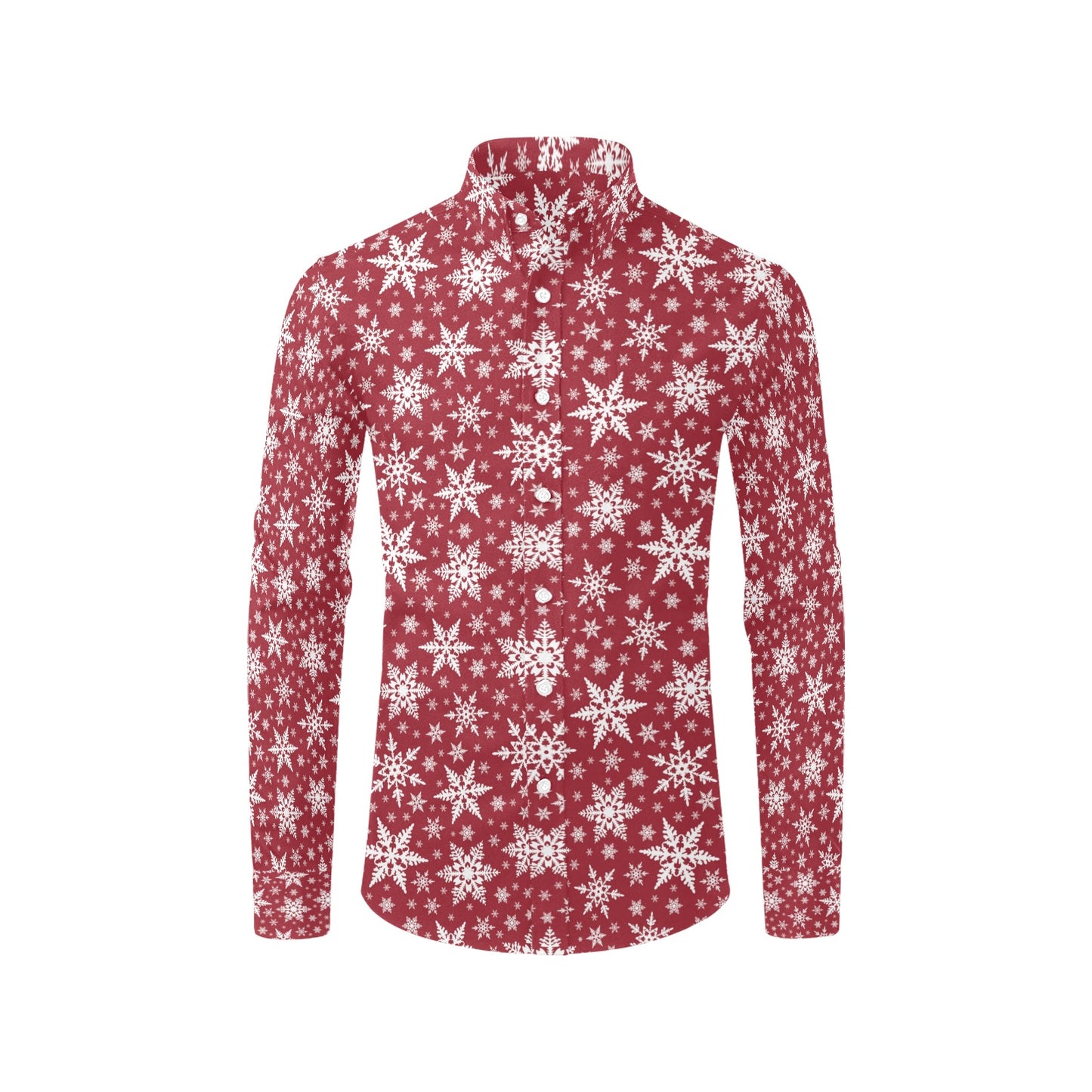 Snowflake Red Print Design LKS302 Men's Long Sleeve Dress Shirt
