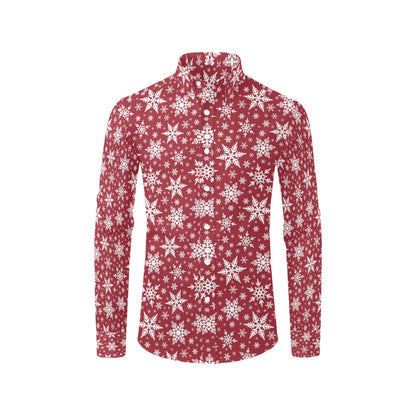 Snowflake Red Print Design LKS302 Men's Long Sleeve Dress Shirt