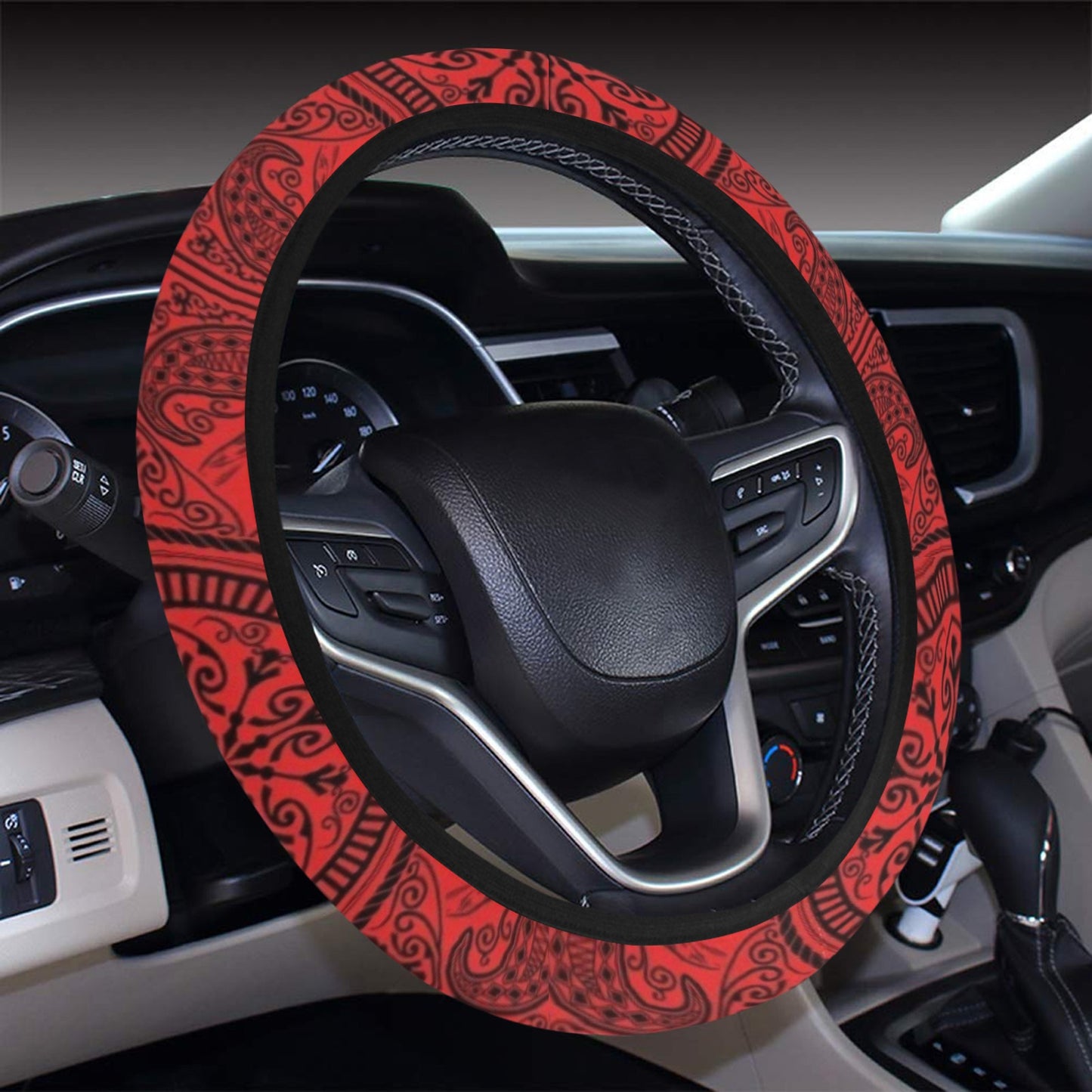 Bandana Red Print Design LKS304 Steering Wheel Cover with Elastic Edge