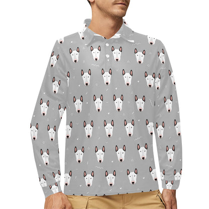 Bull Terrier Head Print Pattern Long Sleeve Polo Shirt For Men's