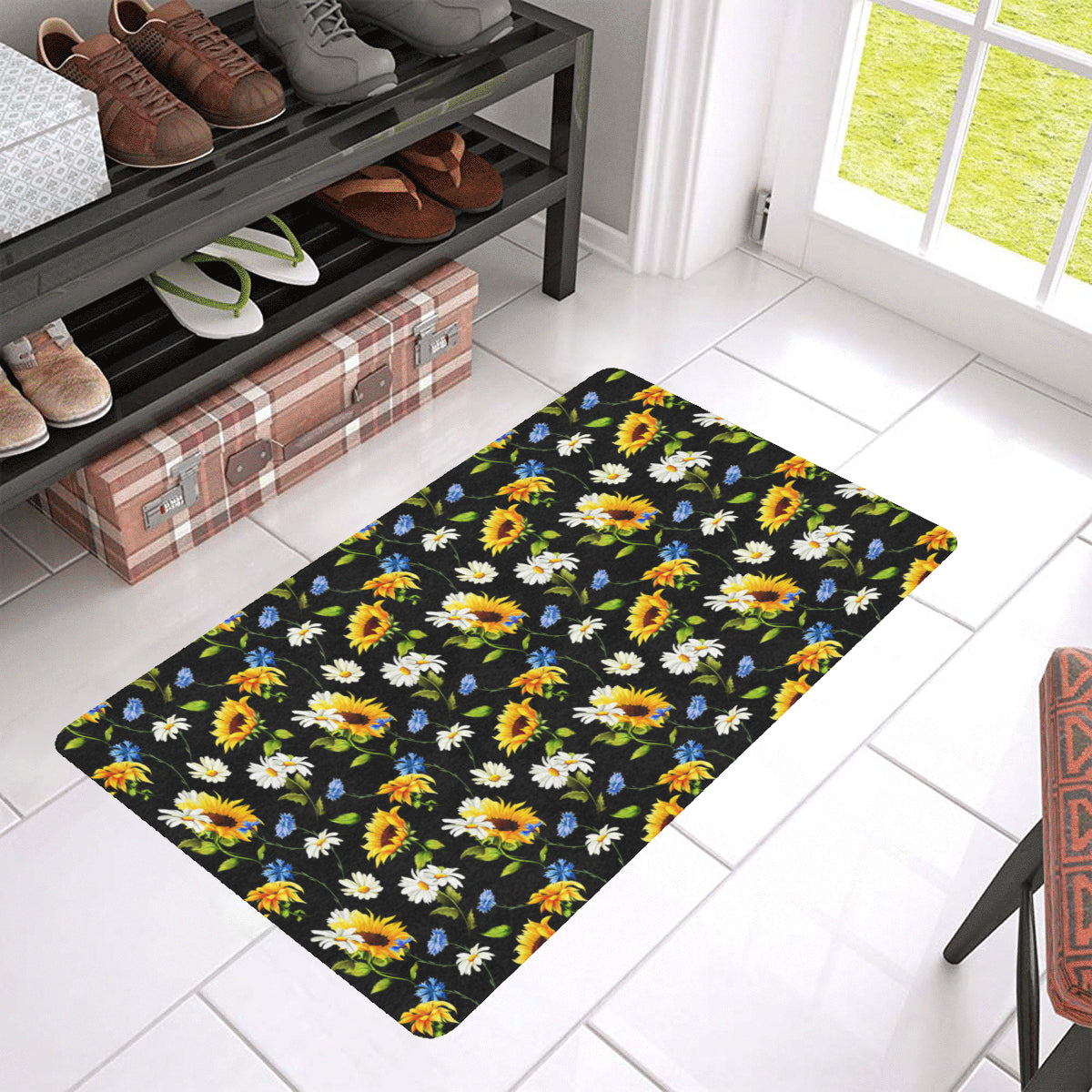 Sunflower Chamomile Bright Color Print Rubber Doormat