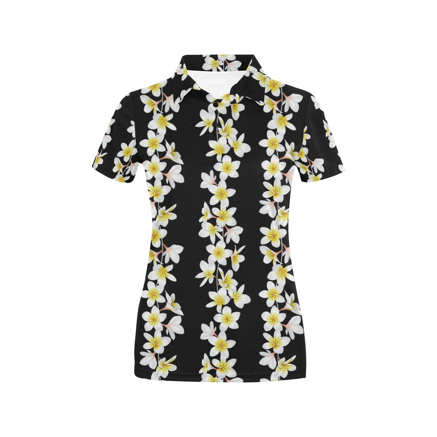 White Plumeria Pattern Print Design PM08 Women's Polo Shirt