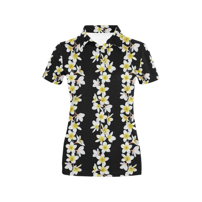White Plumeria Pattern Print Design PM08 Women's Polo Shirt