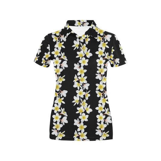 White Plumeria Pattern Print Design PM08 Women's Polo Shirt