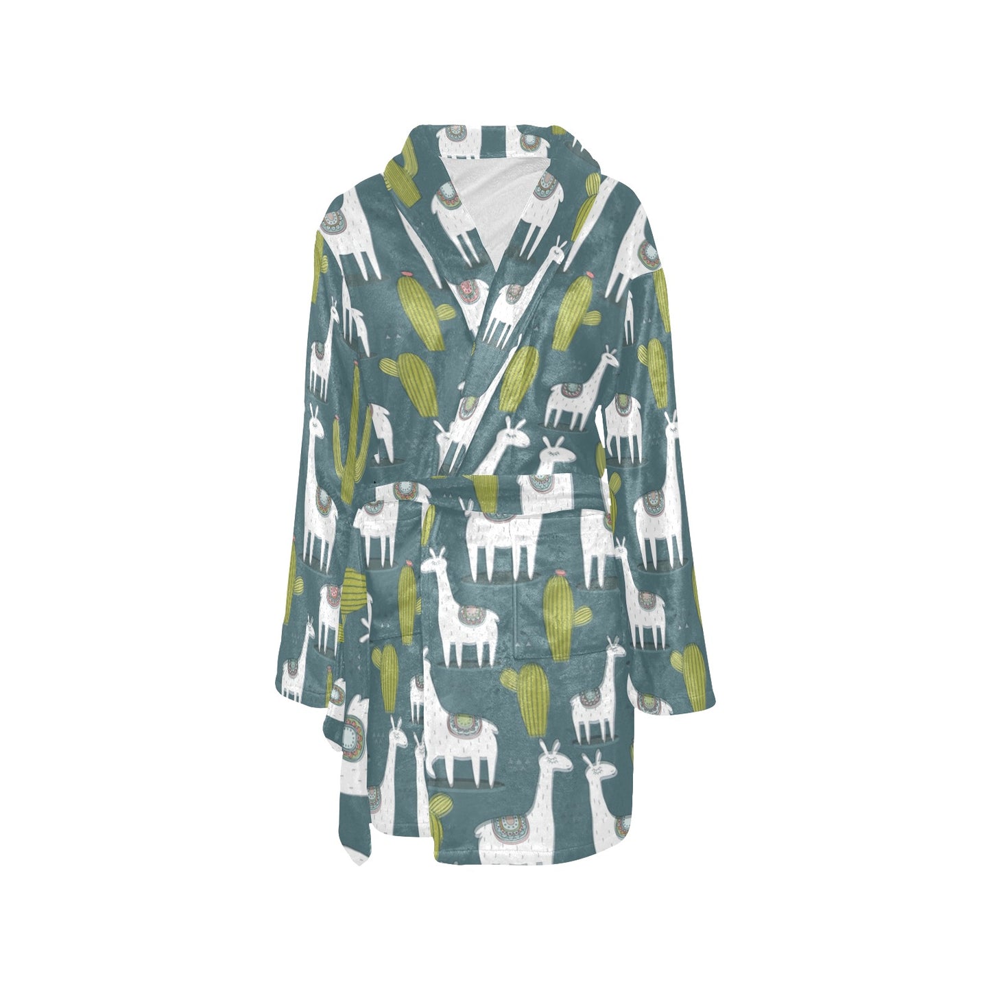 Llama Cactus Pattern Print Design 03 Women's Fleece Robe