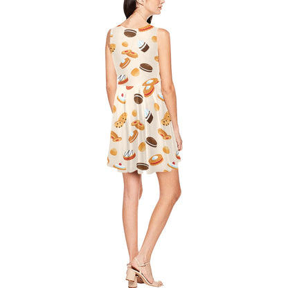 Biscuit Pattern Print Design 01 Sleeveless Dress