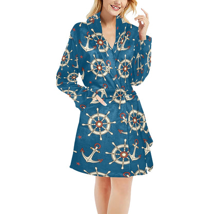 Anchor Pattern Print Design 02 Women's Fleece Robe