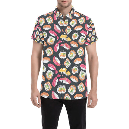 Sushi Print Design LKS306 Men Short Sleeve Button Up Shirt