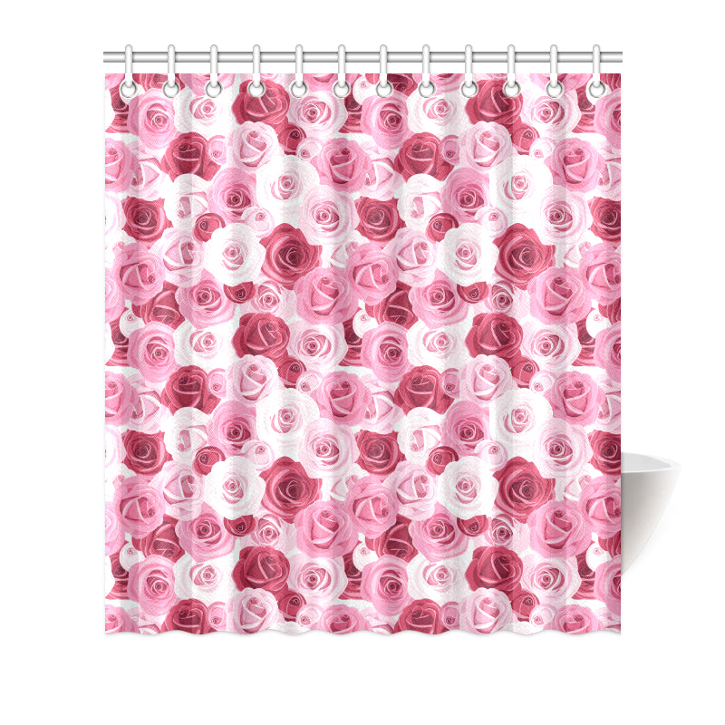 Pink Red Rose Pattern Print Shower Curtain