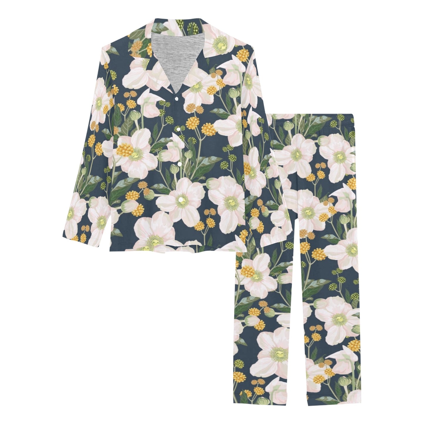 Anemone Pattern Print Design AM04 Women's Long Pajama Set