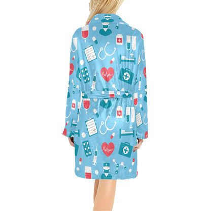 Nurse Pattern Print Design A03 Women's Fleece Robe