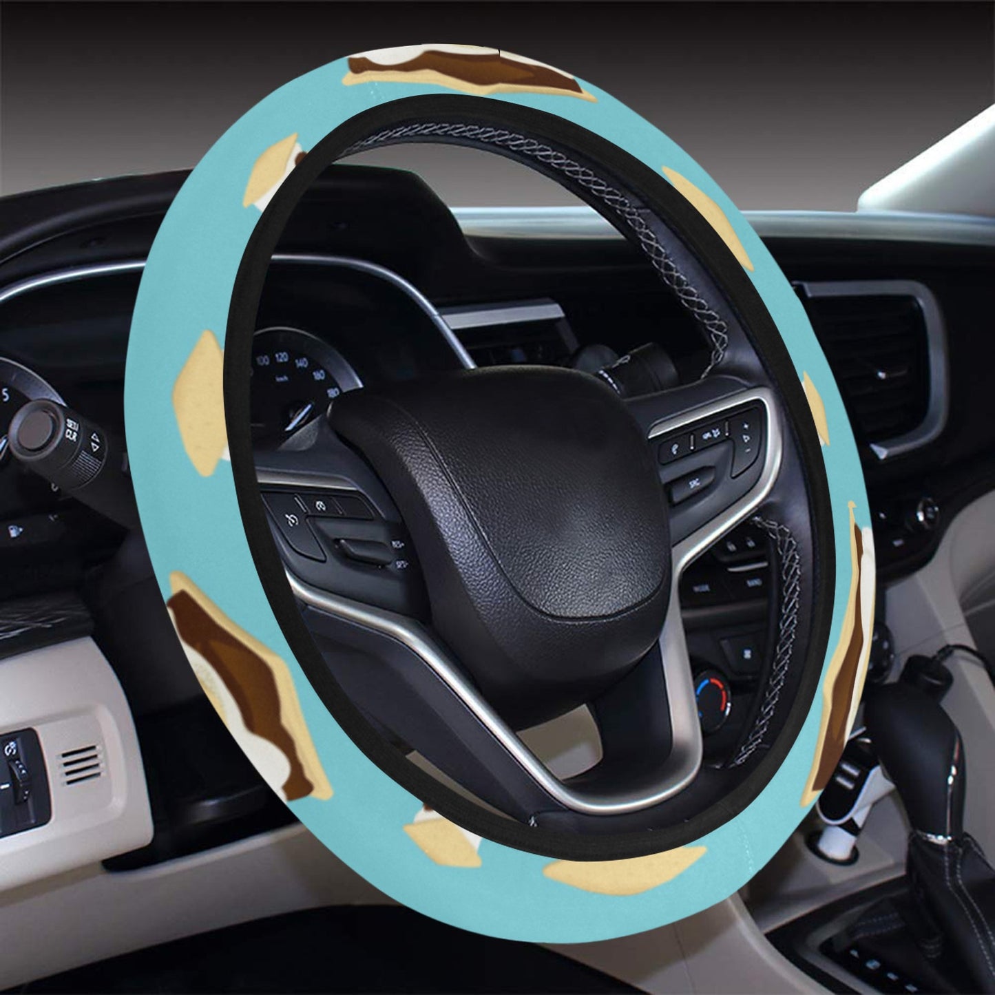 S_Mores Print Design LKS302 Steering Wheel Cover with Elastic Edge