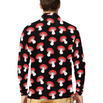 Mushroom Pattern Print Design A02 Long Sleeve Polo Shirt For Men's