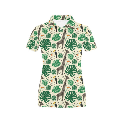 Rainforest Giraffe Pattern Print Design A02 Women's Polo Shirt