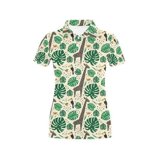 Rainforest Giraffe Pattern Print Design A02 Women's Polo Shirt