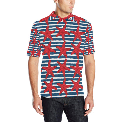 Starfish Red Pattern Print Design 02 Men Polo Shirt