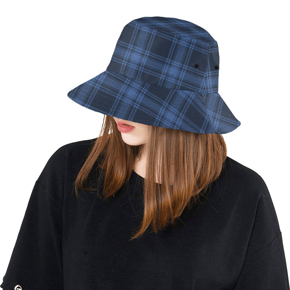 Tartan Blue Print Design LKS304 Unisex Bucket Hat