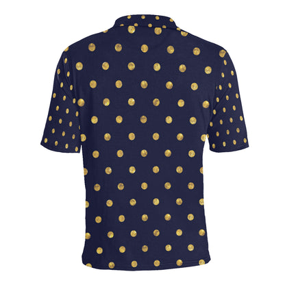 Polka Dot Gold Blue Pattern Print Design 02 Men Polo Shirt