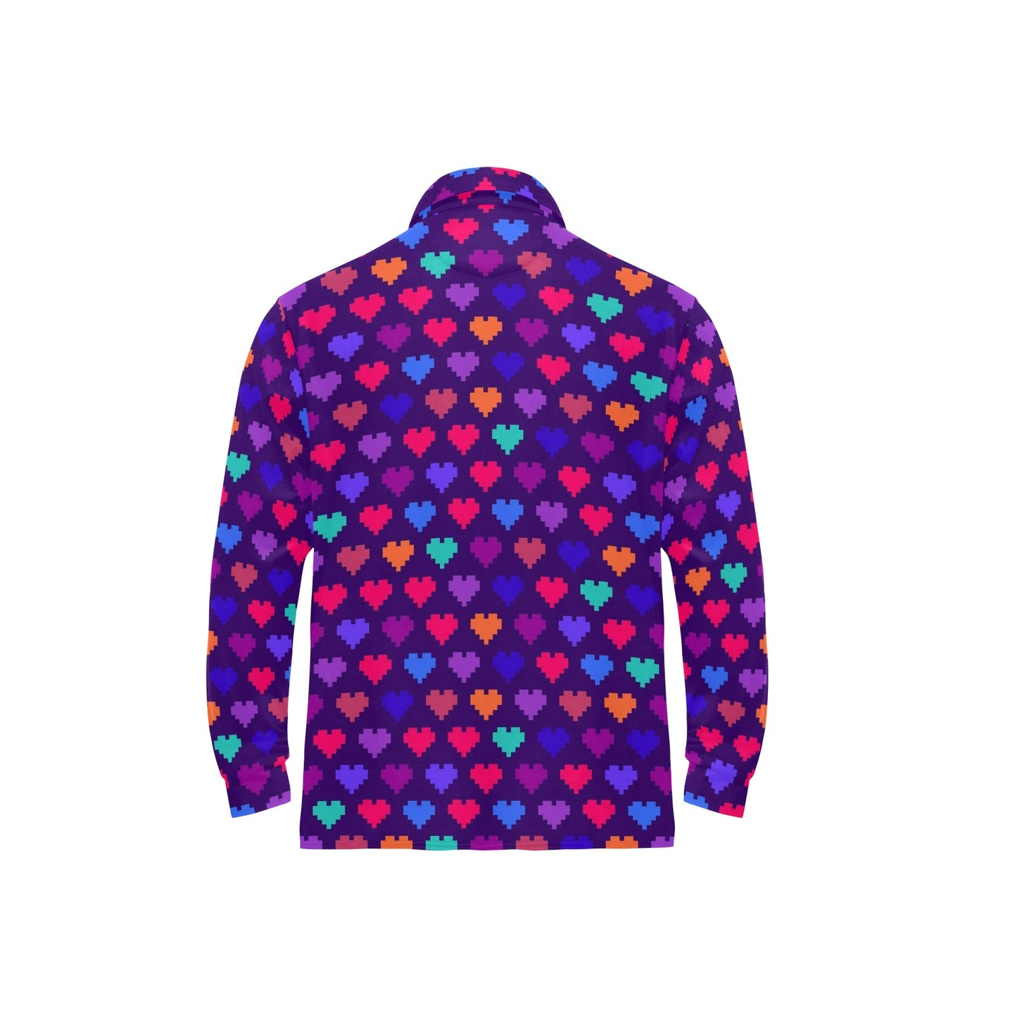 Heart Pixel Pattern Print Design HE03 Long Sleeve Polo Shirt For Men's