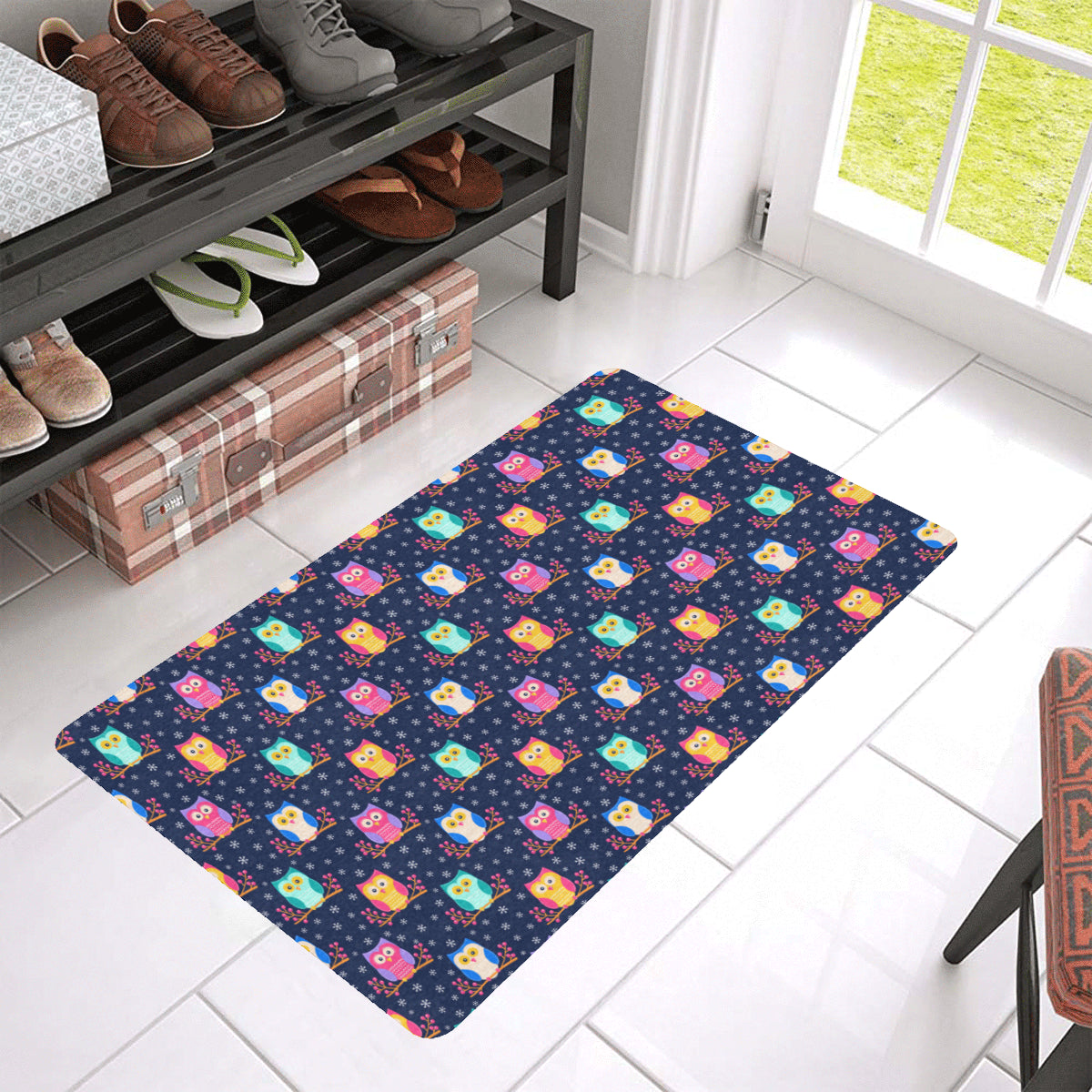 Owl Cute Themed Design Print Rubber Doormat