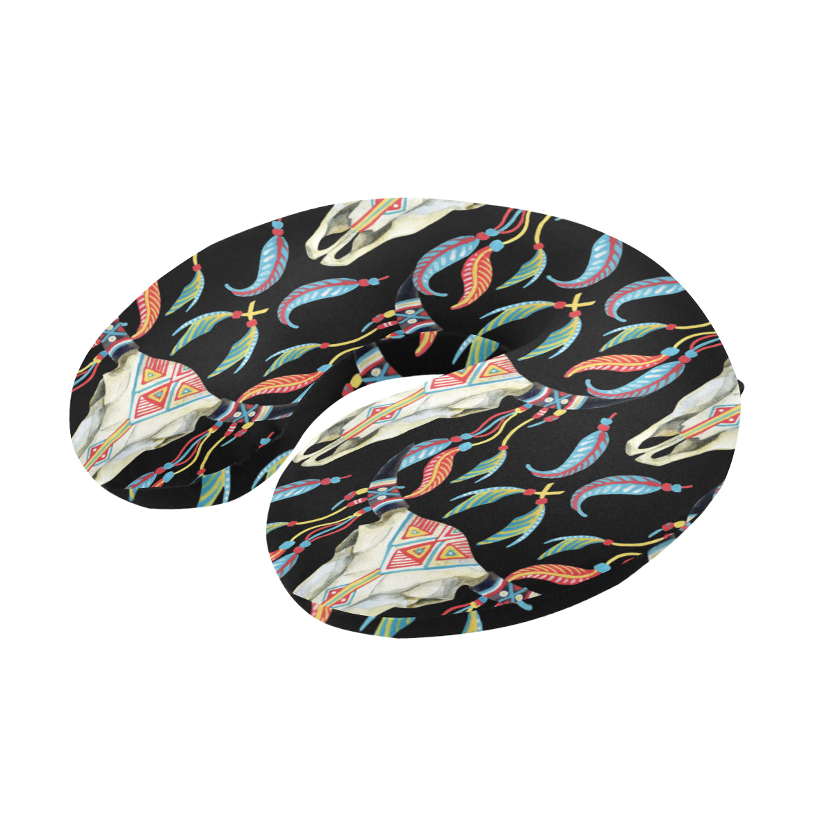 Buffalo Head Boho Style Pattern Print Design 01 U-Shaped Travel Neck Pillow