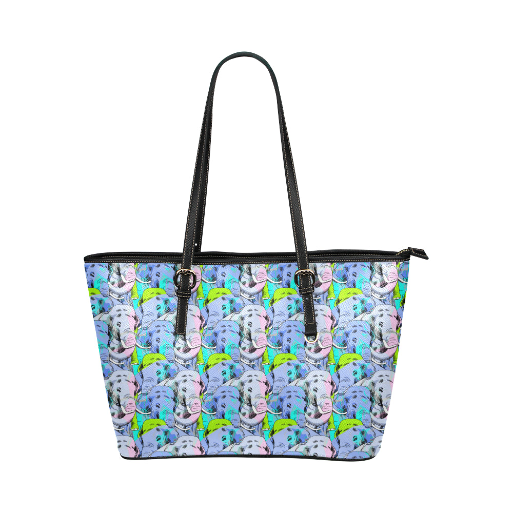 Elephant Art color Print Pattern Leather Tote Bag