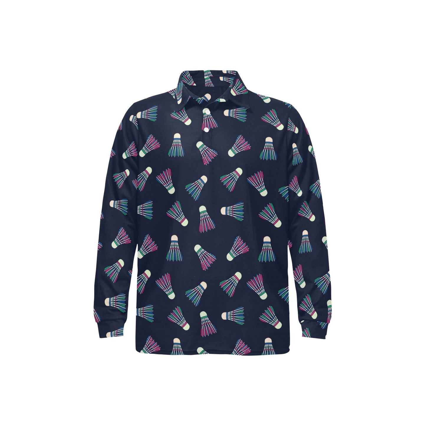 Badminton Ball Pattern Print Design 02 Long Sleeve Polo Shirt For Men's