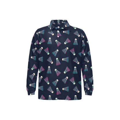 Badminton Ball Pattern Print Design 02 Long Sleeve Polo Shirt For Men's