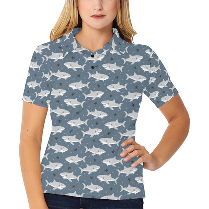 Shark Print Design LKS305 Women's Polo Shirt