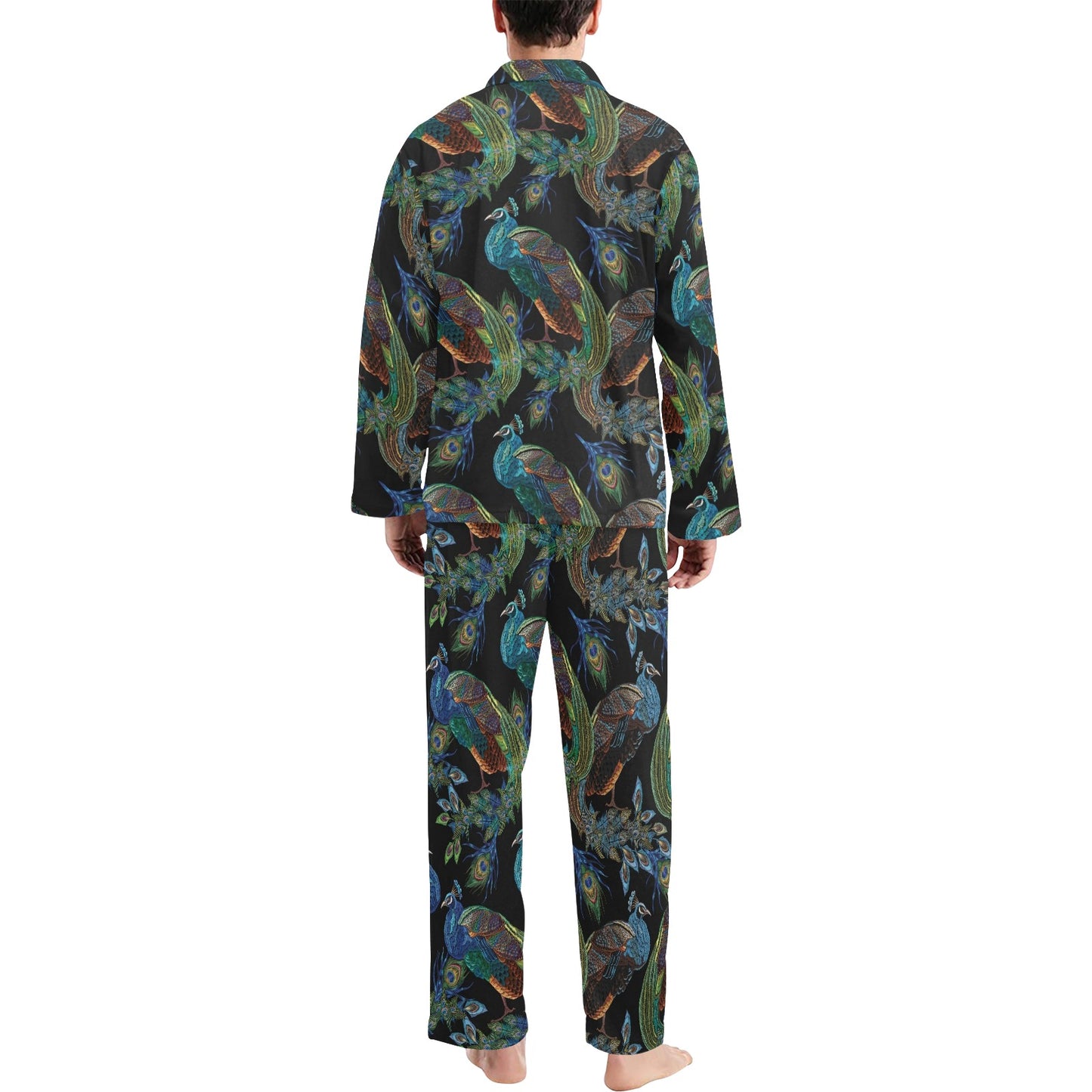 Peacock Pattern Print Design A04 Men's Long Pajama Set