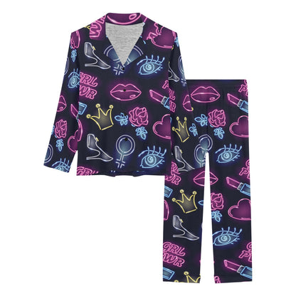 Lipstick Neon Pattern Print Design 02 Women's Long Pajama Set