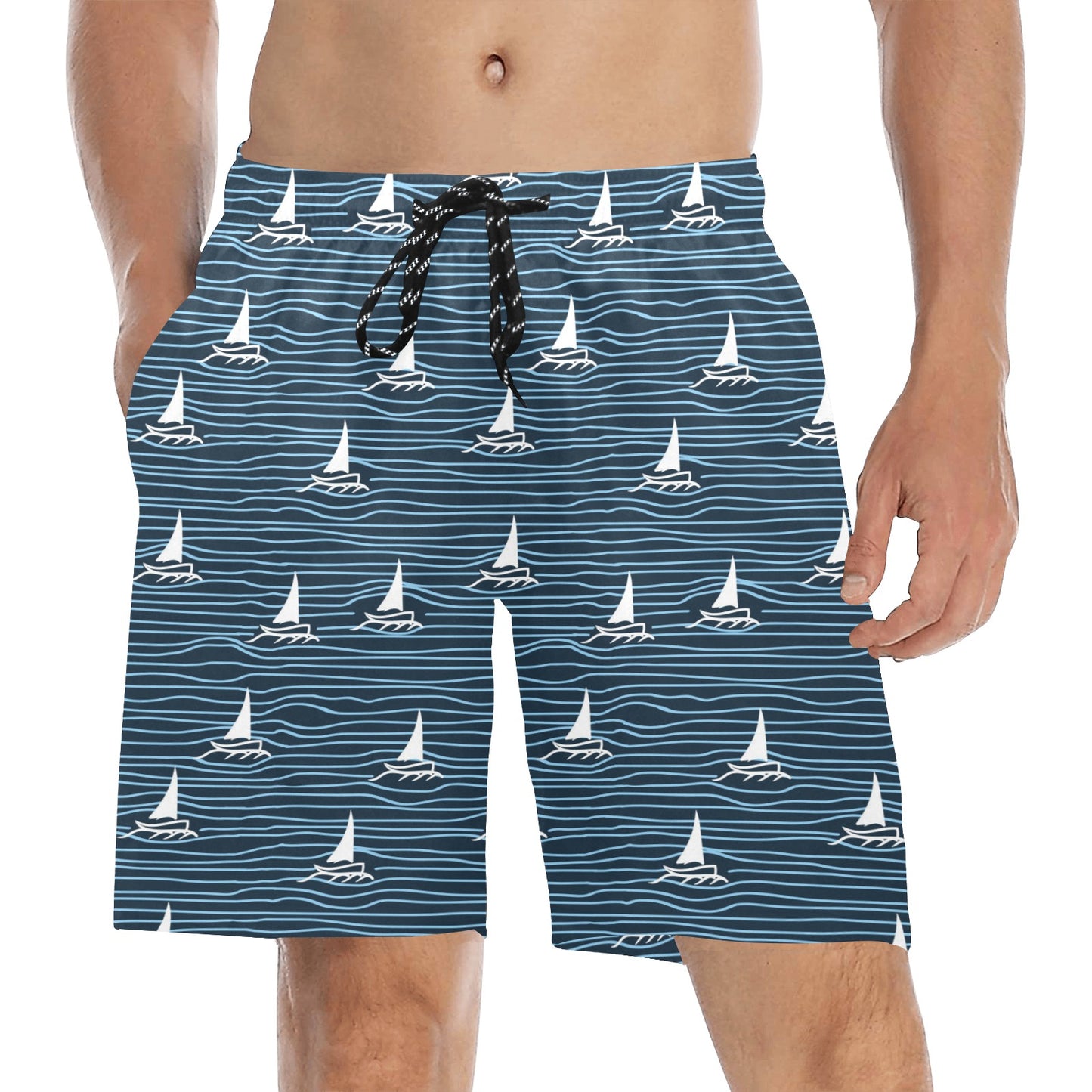 Sailboat Print Design LKS303 Men's Swim Trunks Beach Shorts