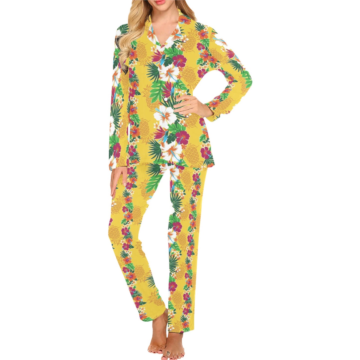 Hawaiian Themed Pattern Print Design H09 Women's Long Pajama Set