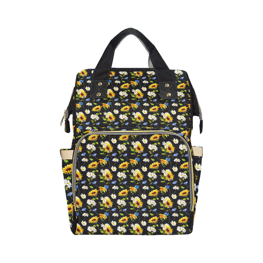 Sunflower Chamomile Bright Color Print Diaper Bag Backpack
