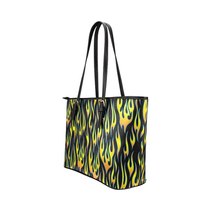 Flame Fire Yellow Pattern Leather Tote Bag