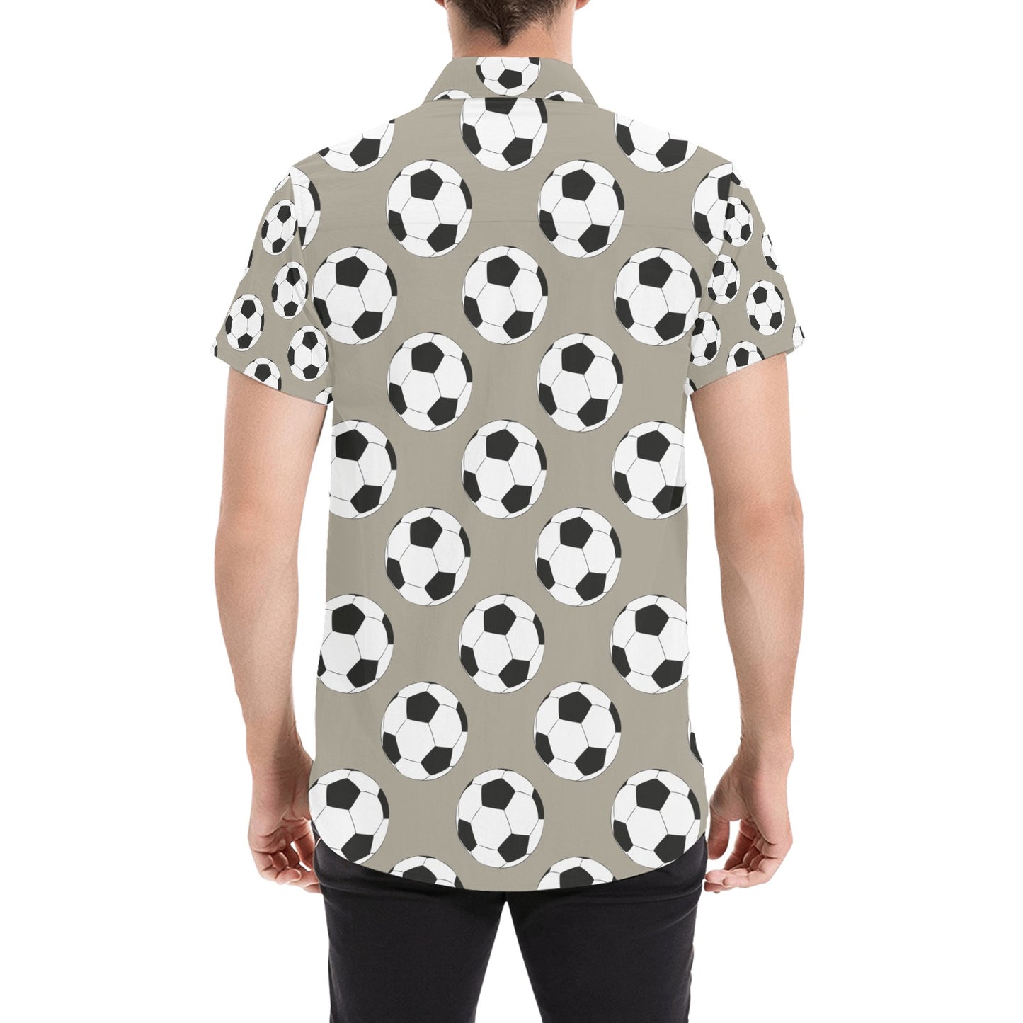 Soccer Ball Print Design LKS302 Men Short Sleeve Button Up Shirt