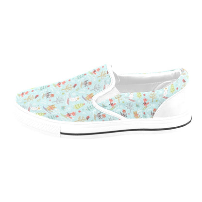Ski Fox Cute Print Design LKS303 White Slip Ons Canvas Women's Shoes