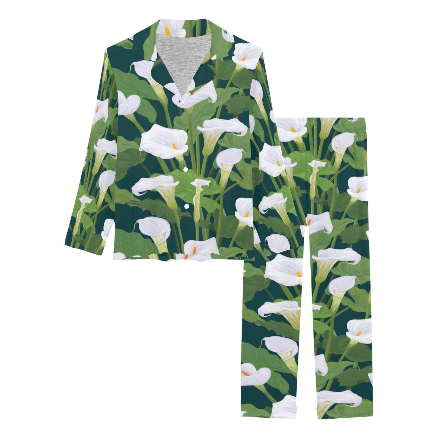 Lily Pattern Print Design 04 Women's Long Pajama Set