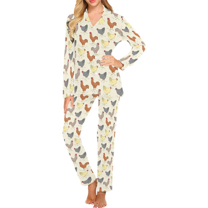 Chicken Pattern Print Design 05 Women's Long Pajama Set