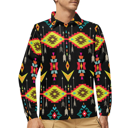 Native Pattern Print Design A05 Long Sleeve Polo Shirt For Men's