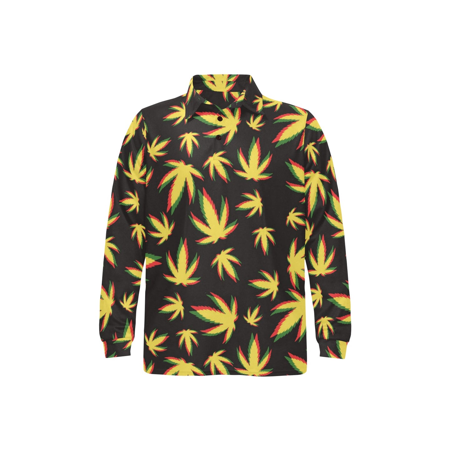 Pot Leaf Pattern Print Design A02 Long Sleeve Polo Shirt For Men's