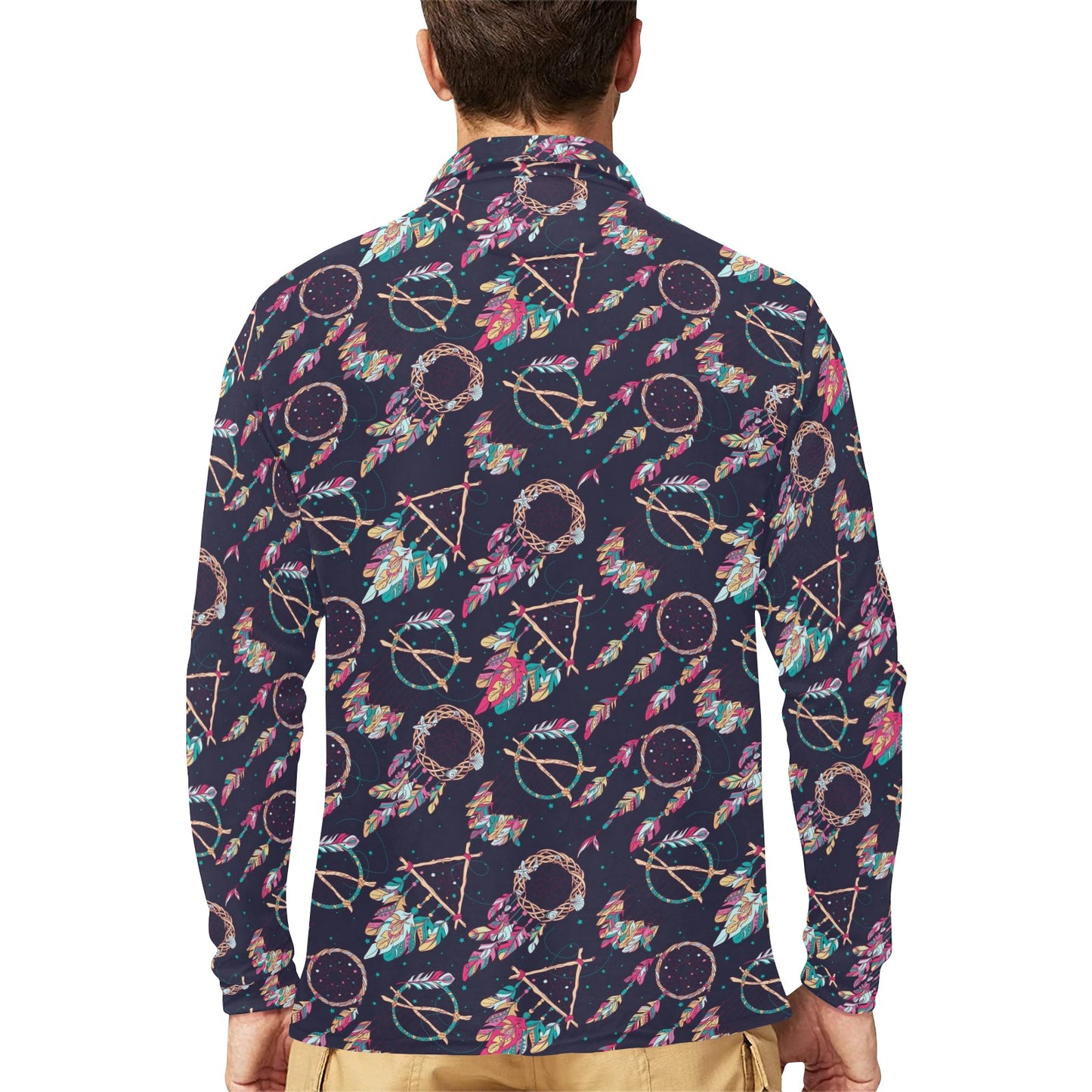 Boho Dream Catcher Colorful Long Sleeve Polo Shirt For Men's